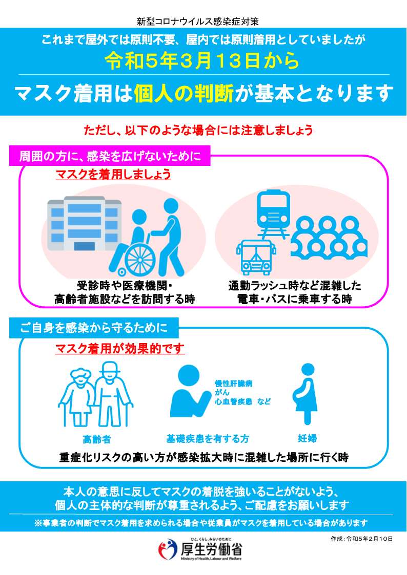 マスク着用は個人の判断が基本となります